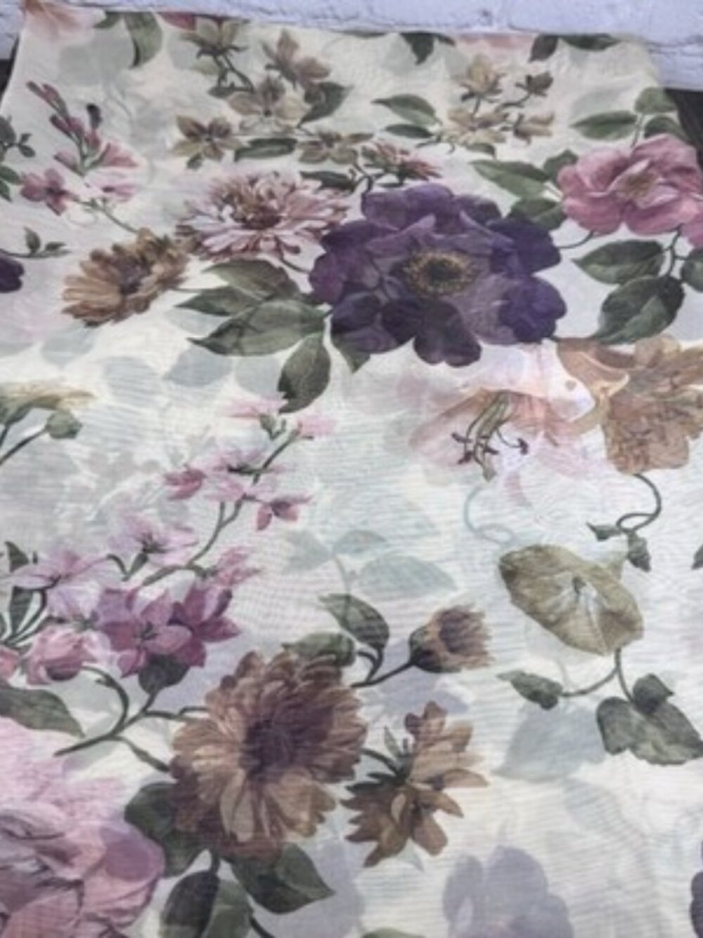 2x VTG Sheer Floral Curtain Scarf Valance Topper Drape Fabric Material